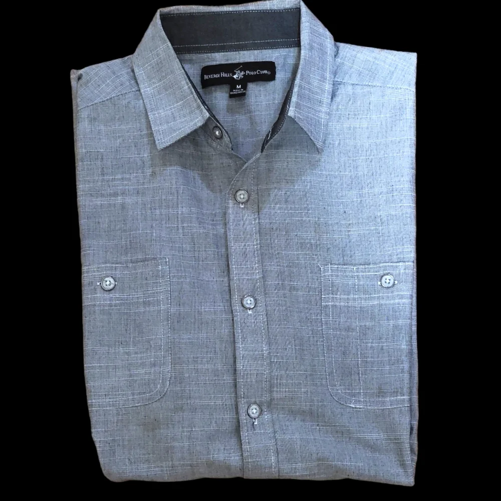BEVERLY HILLS POLO CLUB Men's Short Sleeve Shirts Gray- M - Picture 1 of 4